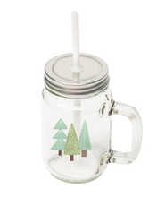 Load image into Gallery viewer, 12oz Round Clear Glass Mason Jar With Handle, Lid And Straw - AMS Manufacturing and Printing