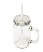 Load image into Gallery viewer, 12oz Round Clear Glass Mason Jar With Handle, Lid And Straw - AMS Manufacturing and Printing