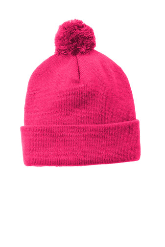 Sport-Tek Solid Pom Pom Beanie-AMS Manufacturing and Printing