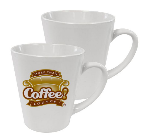 12oz Latte Style Ceramic White Pearl Coated Mug - AMS Manufacturing and Printing