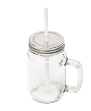 Load image into Gallery viewer, 12oz Round Clear Glass Mason Jar With Handle, Lid And Straw - AMS Manufacturing and Printing

